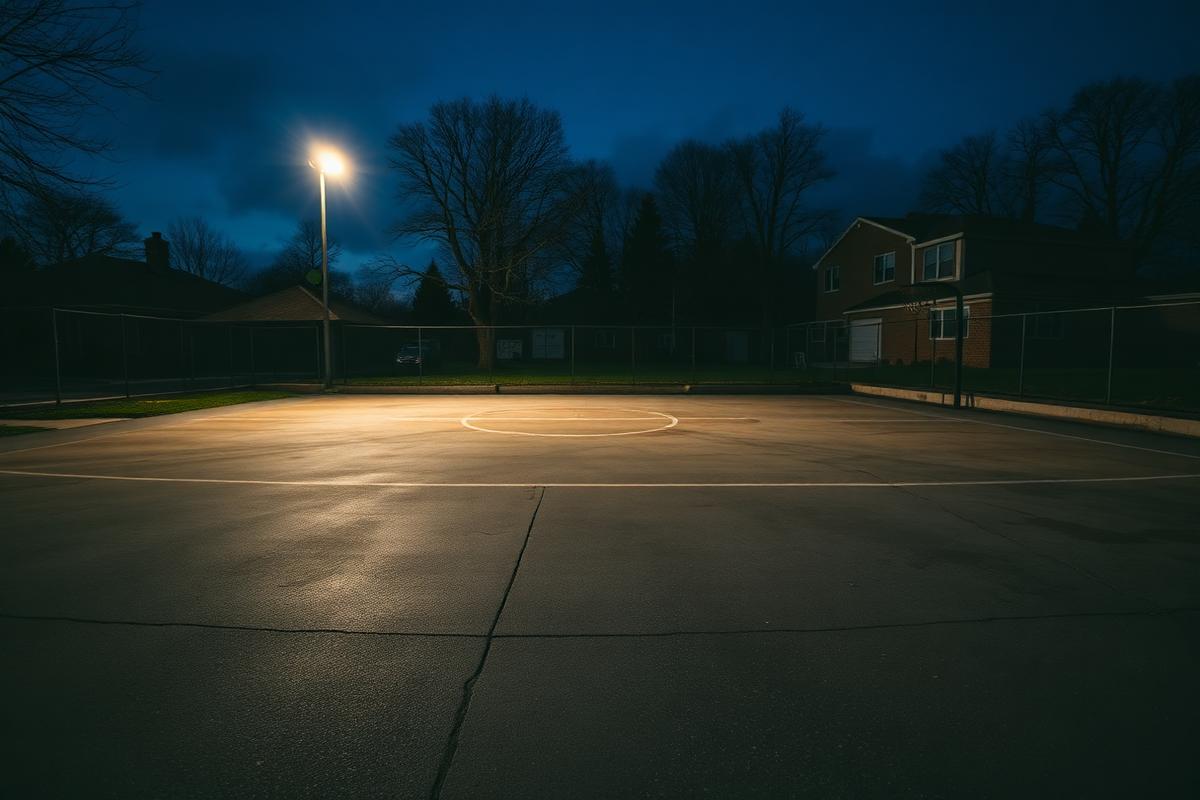 Neighbourhood basketball court after dark